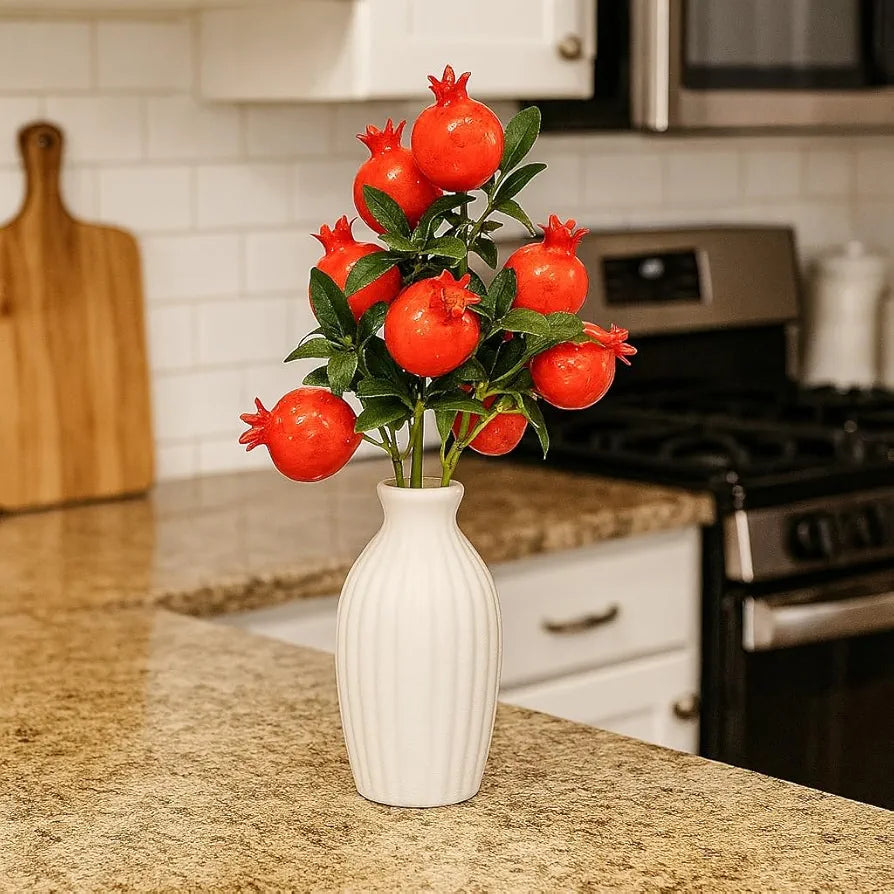SATYAM KRAFT 3 Pcs Pomegranate Plant Stick, Elevate Your Décor with Artificial Pomegranate Branches Lifelike Tree Plants for Vase Display in Home, Garden, Office, Living Room